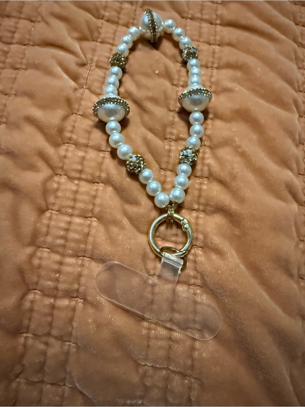 Pearl and Gold Beaded Wristlet for cell phone